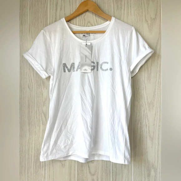 Amalin By Andrea Raincu white organic cotton t-shirt with silver MAGIC Size L - Picture 4 of 5